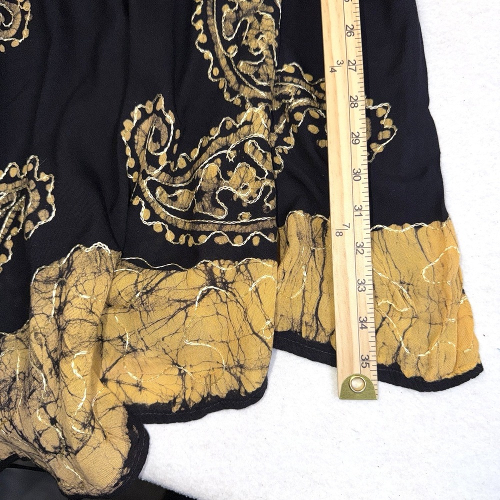 ANJLI Black Gold Batik Paisley Tunic Dress Womens Medium Boho Sleeveless Flowy - Picture 8 of 11